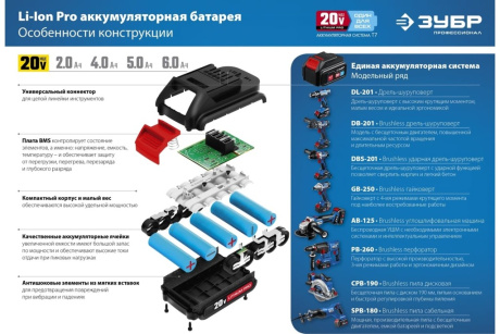 Купить ЗУБР 20В  Li-Ion  2Ач  тип T7  аккумуляторная батарея  Профессионал. ST7-20-2 фото №11