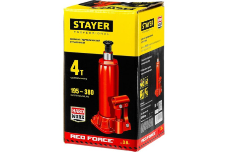 Купить STAYER RED FORCE 4т 195-380мм домкрат бутылочный гидравлический фото №6